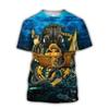 Men'S New Summer 3d Printing Hd Printed O-Collar Short Sleeve T-Shirt Ocean Octopus Art Personality Retro Plus Size Loose Top