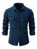 Autunno Inverno Camicie Casual da Uomo in Cotone Elasticizzato Lavato Moda Business Tinta Unita Camicia a Maniche Lunghe Uomo