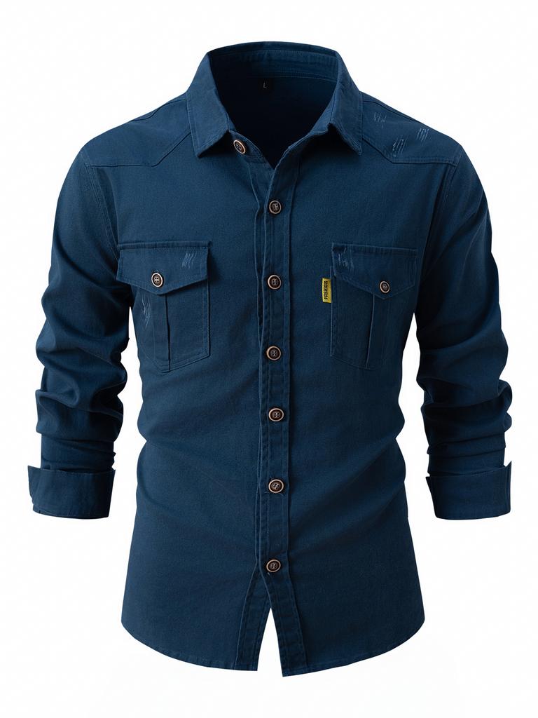 Autunno Inverno Camicie Casual da Uomo in Cotone Elasticizzato Lavato Moda Business Tinta Unita Camicia a Maniche Lunghe Uomo
