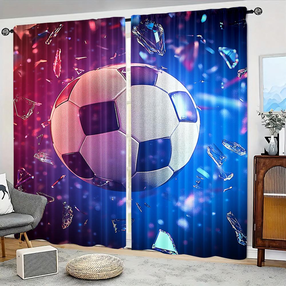 2Pcs Football Curtains Galaxy Soccer Ball Pattern Curtains For Bedroom Living Room Sports Theme Drapes Competitive Games Window