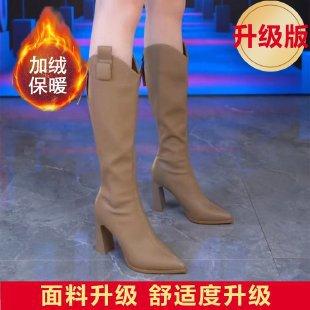 High-heeled boots shoes autumn and winter pointed thick-heeled thin boots velvet warm temperament Martin women's boots