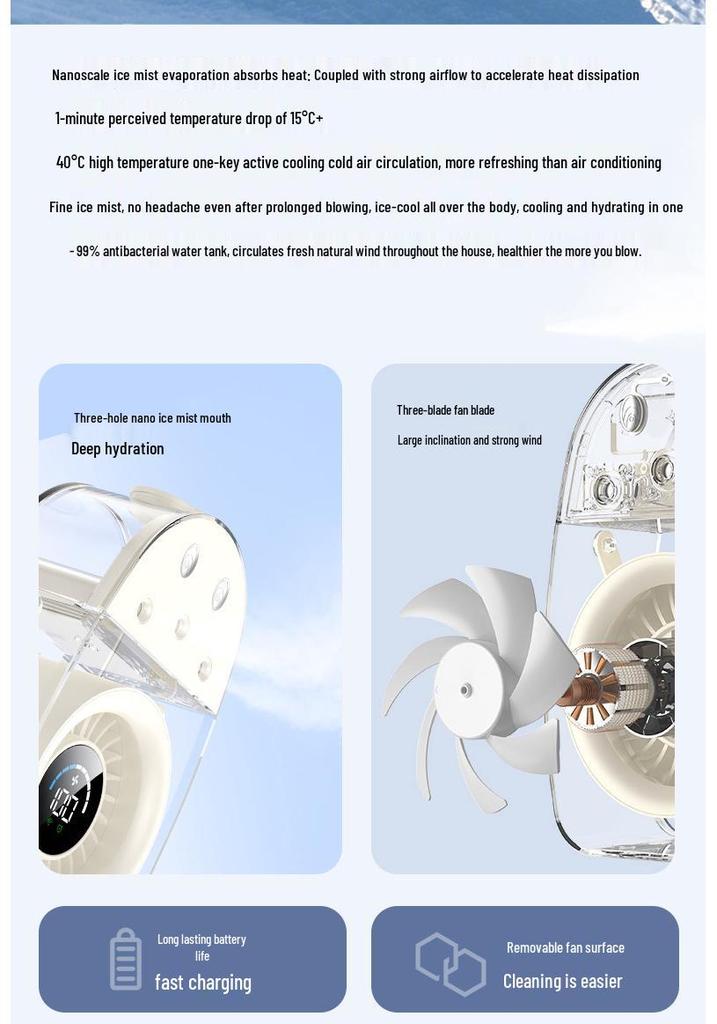 Compact Desktop Cooling Fan: Humidifying Mist Spray, Add Ice for Extra Coolness