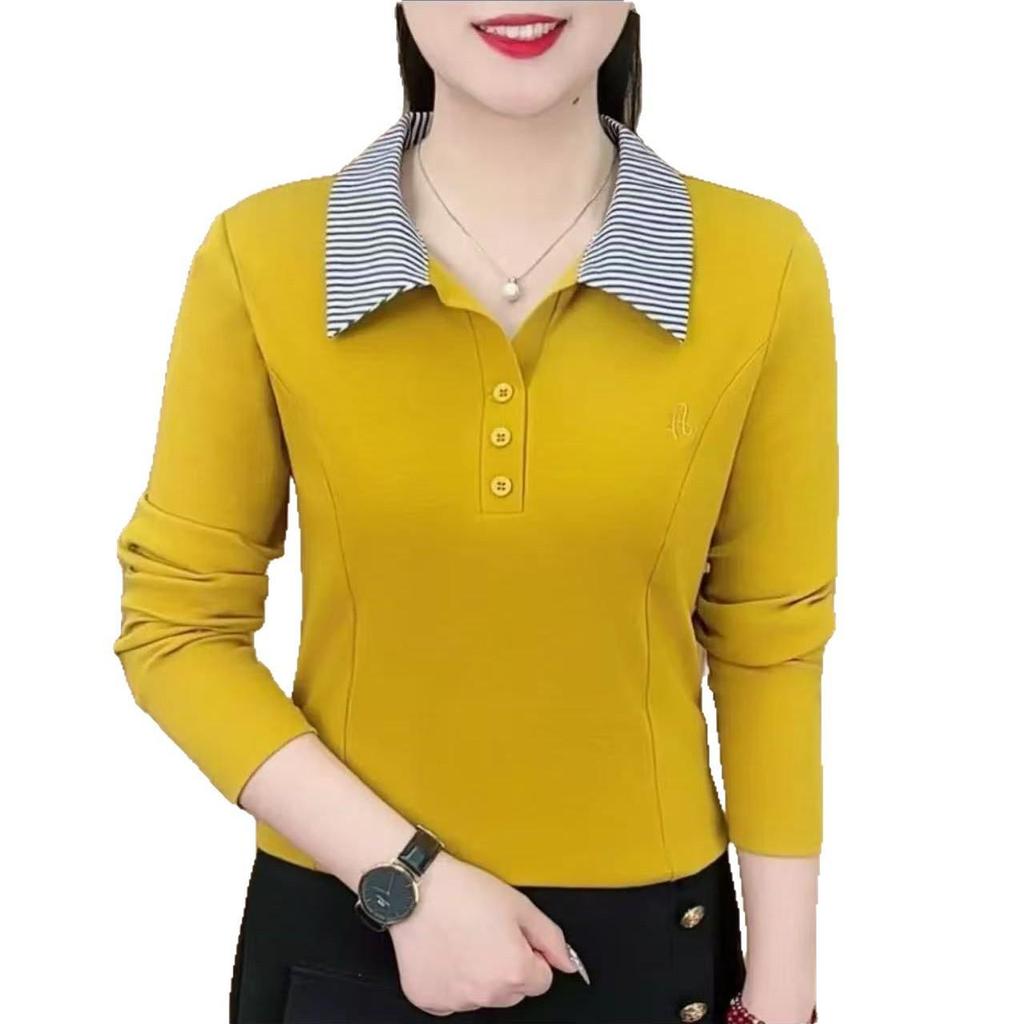 Damskie polo z długim rękawem z wyższej półki: Wiosna/Jesień 2025, Kołnierzyk wykładany, Jednolity kolor, Wszechstronny top do noszenia przez matkę