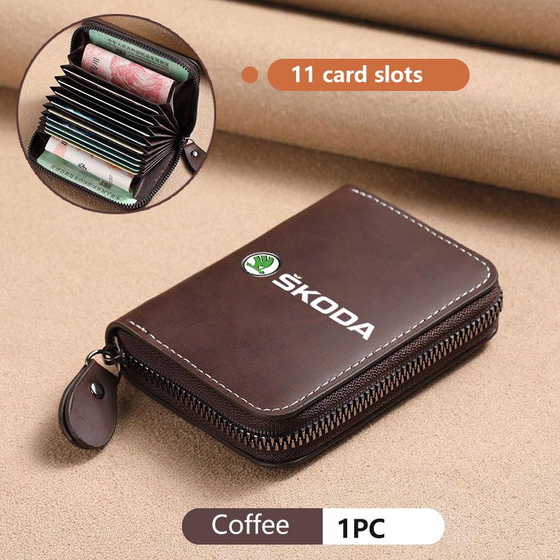 For Skoda Car Leather Wallet Motor ID Credit Card Ticket Storage Bag Octavia Superb RAPID FABIA KAMIQ KAROQ KODIAQ YETI kybf34