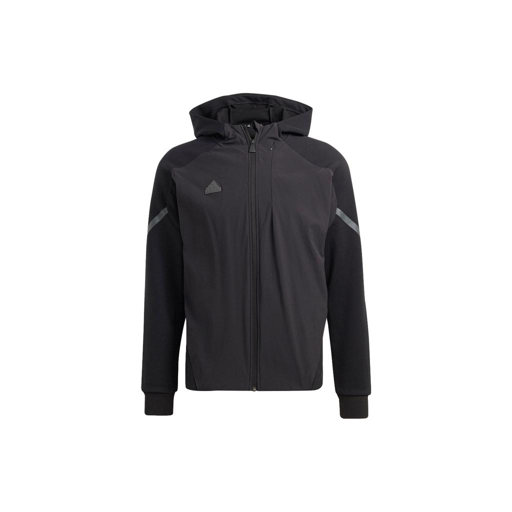 Adidas Logo Zip-Up Hooded Sports Jacket Men Jackets Black IC8039