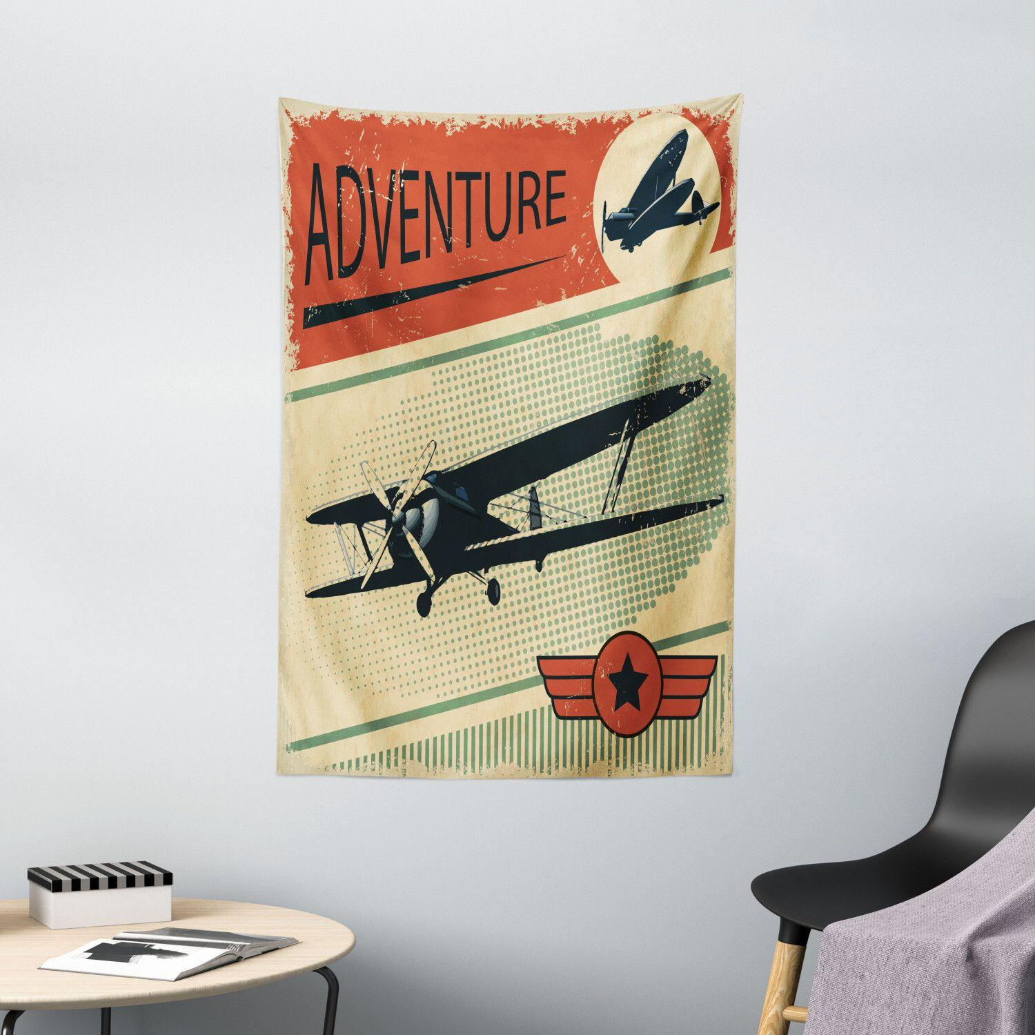 Tapestry Vintage Adventure with Airplane 75x100 чёрный