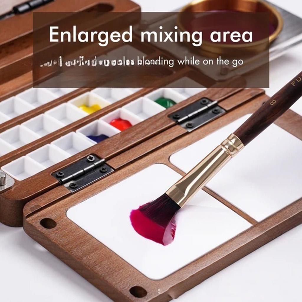 Artist Watercolor Paint Tray 24 Well Foldable Magnetic Wooden Paint Palette For Artists Students Travel Outdoor Painting