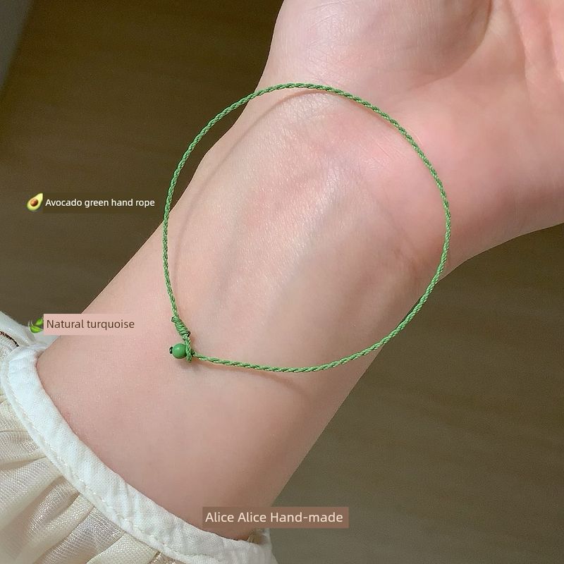 

Оригинальный свежий зеленый натуральный бирюзовый браслет белый чрезвычайно тонкий двойной универсальный изящный плетеный ручной ремешок на удачу 14cm Extremely fine double strand (turquoise)
