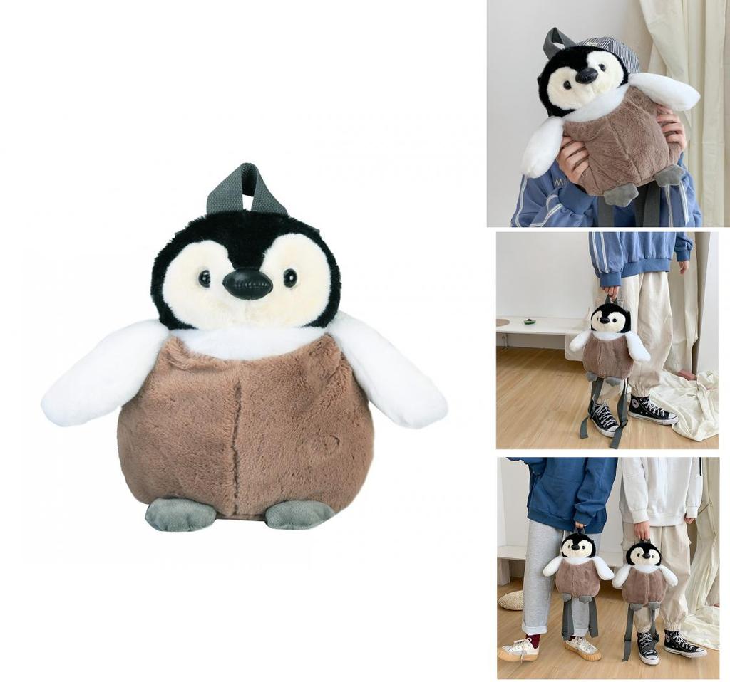 Cute Cartoon Penguin Plush Backpack Ins Style Girl's Bag Brown Soft