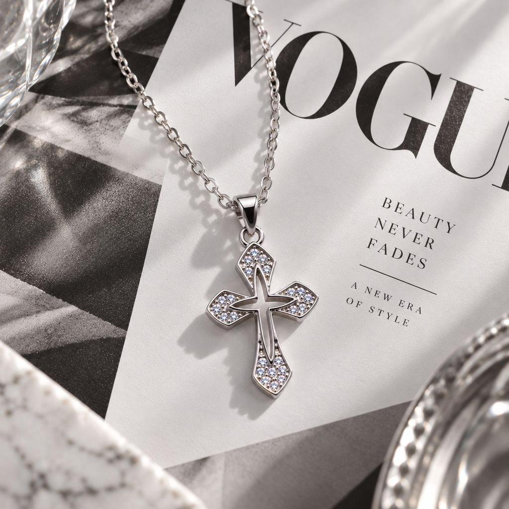 S925 Sterling Zilver Diamant Kruis Choker Ketting - Douchebestendig, Amerikaanse Hip Hop Stijl