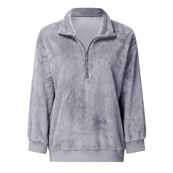 Sweatshirt Coat Long Sleeve Windproof Plush Trendy Turtleneck Zipper Neck Women Fluffy for Home