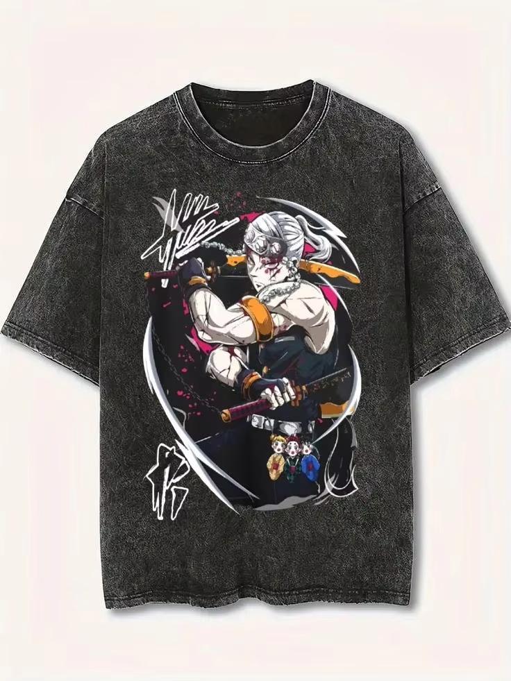 Shang Street Clothing Washed Anime Tshirt Retro Unisexga Tshirt Japanese Samurai Pattern Tshirt Unisexga Clothing M