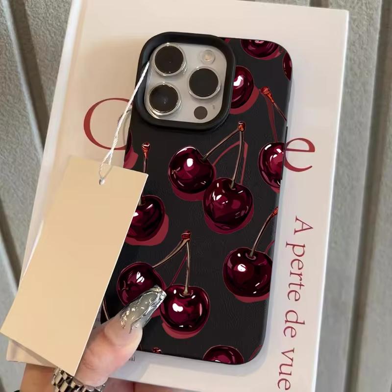 Wine Red Cherry Pattern Lychee Texture Phone Case For iPhone 17 Pro Max 11 12 13 14 15 16 17 Air 15 Plus X XS XR 16E Soft Cover