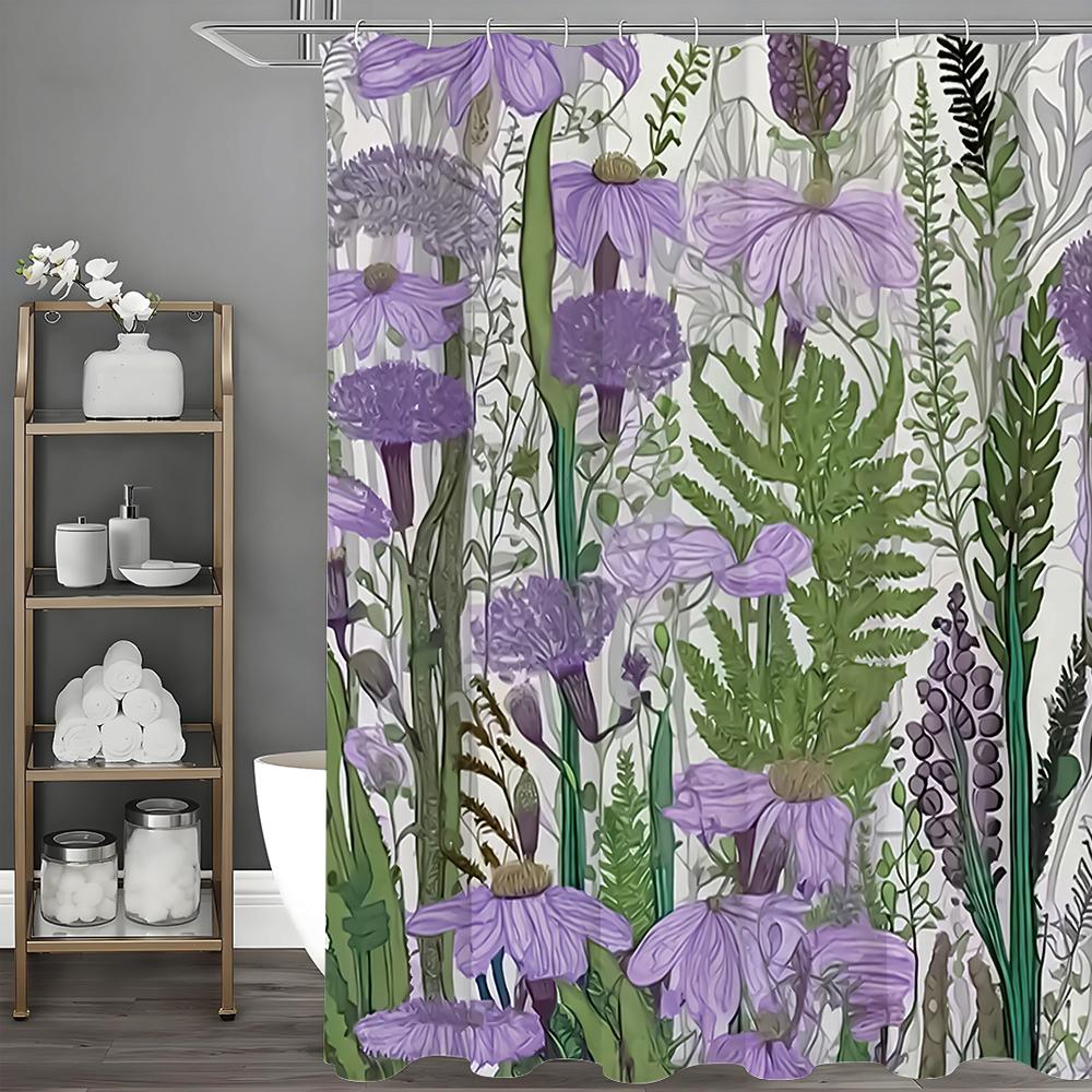 

Фиолетовая Цветочная Шторка для Душа, Декоративная Шторка для Ванной, Водонепроницаемая Шторка для Душа с Крючками 180*180cm