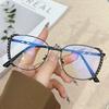 New anti-blue flat mirror metal optical mirror large frame tide decoration travel diamond-encrusted women can be equipped with myopia mirror