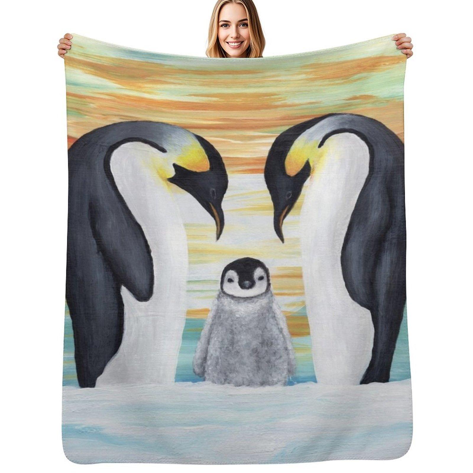 

Penguin Family Baby Painting Throw Blanket Summer Cool Breathable Blanket for Sleeping 102x76cm(40x30in)