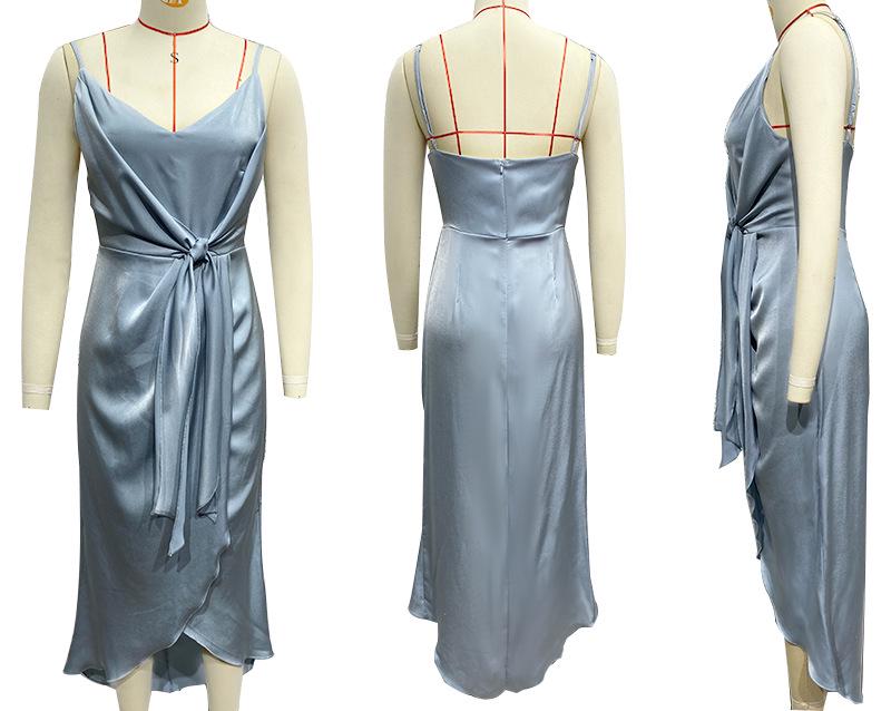 2024 Spring/Summer European and American Women's Solid Color Sling French High-End Dress