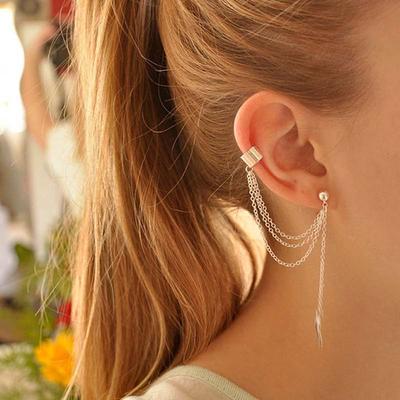 Pendientes de Clip con Borla de Hoja de Personalidad para Mujer Ear Cuff Bijoux Color Oro Plata Pendientes Punk Pendientes Joyería Regalo EB667