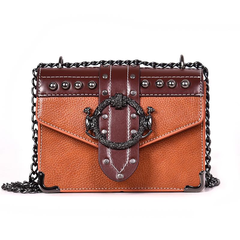 Chain small bag women's 2025 new trendy retro shoulder bag rivet small square bag Korean version messenger bag