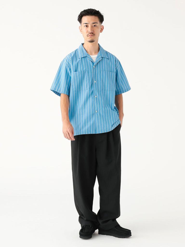 B:MING LIFE STORE by BEAMS Men's S/S Shirt, Moisture-Wicking, Quick-Drying, Striped, Open-Collar, Size S, L