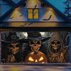Horror Halloween Garage Background Wall - Large Party Decoration, Three Wicked Witch Skeletons,