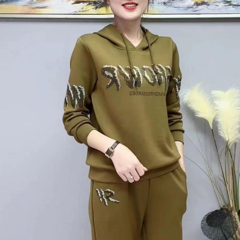Fashion Casual Suit Women's Spring and Autumn Loose Hooded Running Two-piece Set