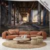 2D Grunge Factory Tapestry Vintage Warehouse with Railroad Tracks Wall Background