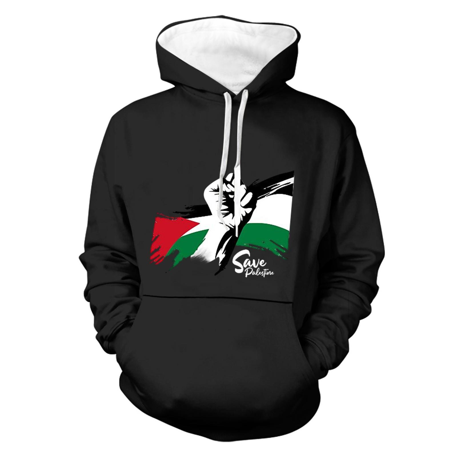 Men s Vintage Long Sleeve Hoodie Printed Hooded Sweatshirt Top L чёрный