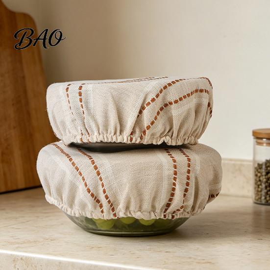 Breathable Fabric Covers for Fermented Dough Sourdough Jars Covers, Reusable Elastic Linen Bowl Retro Striped Eco Friendly Food Storage Wraps