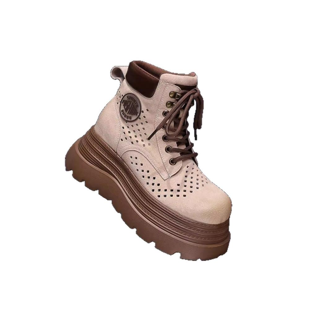 Outdoor hollow Martin boots women's 2025 summer new popular breathable inner height increase pink small thick-soled short boots