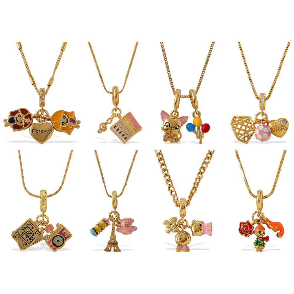 Retro Style Dripping Oil DIY Girl Fox Pendant Necklace Cute Versatile Heavy Industry Design Jewelry Woman
