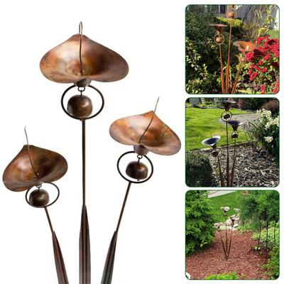 Calla Lily Garden Stake Metal Flowers Stake with Bells Outdoor Art Flowers Ground Wind Chime for Patio Lawn Yard Decor