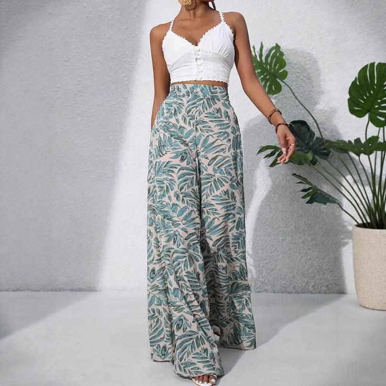 European American Holiday Style Wide Leg Printed Casual Pants - Spring, Summer, Autumn 