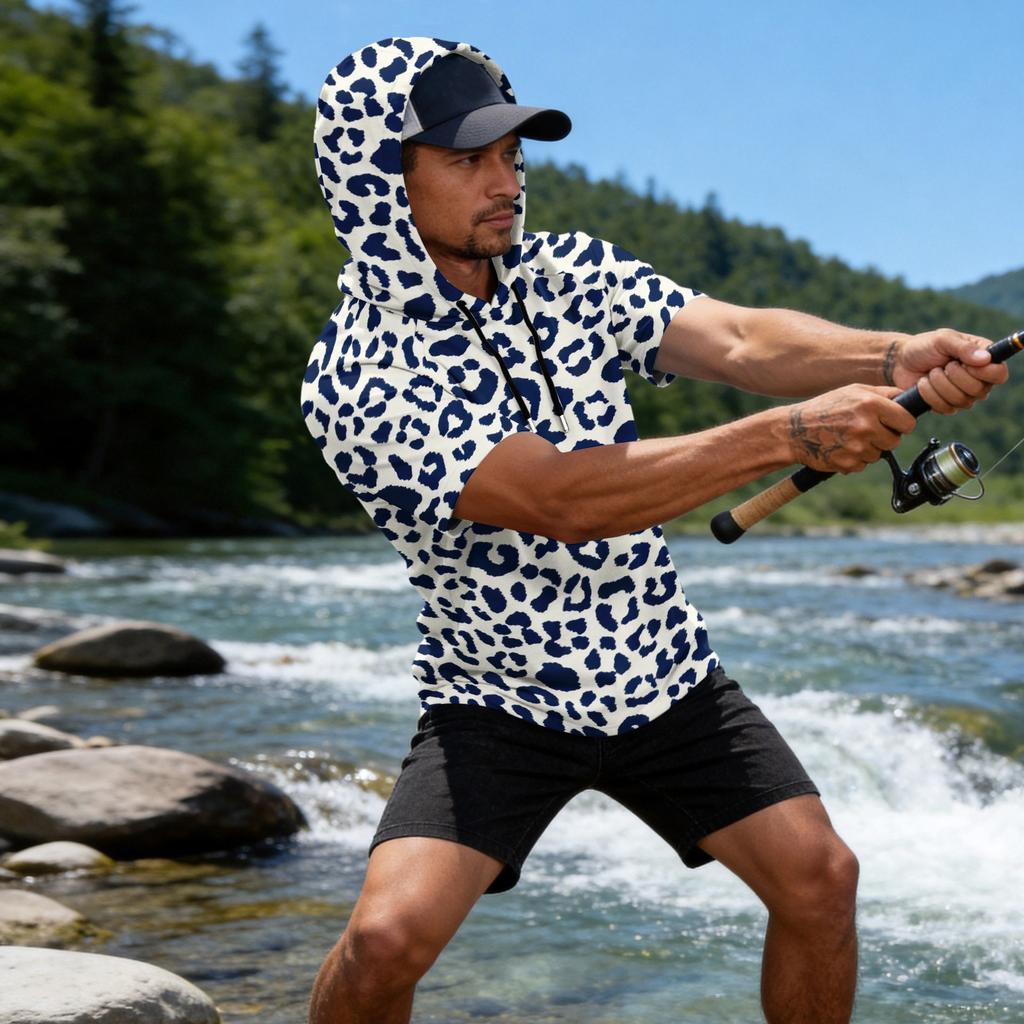 Sudadera con capucha deportiva casual para hombre, manga raglán, manga corta, jersey, tejido ligero y transpirable, adecuada para actividades al aire libre y pesca