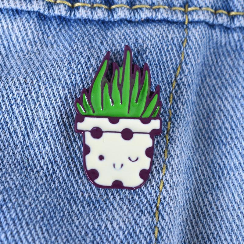 Cute Cartoon Cactus Succulent Drip Oil Brooch - European & American Style