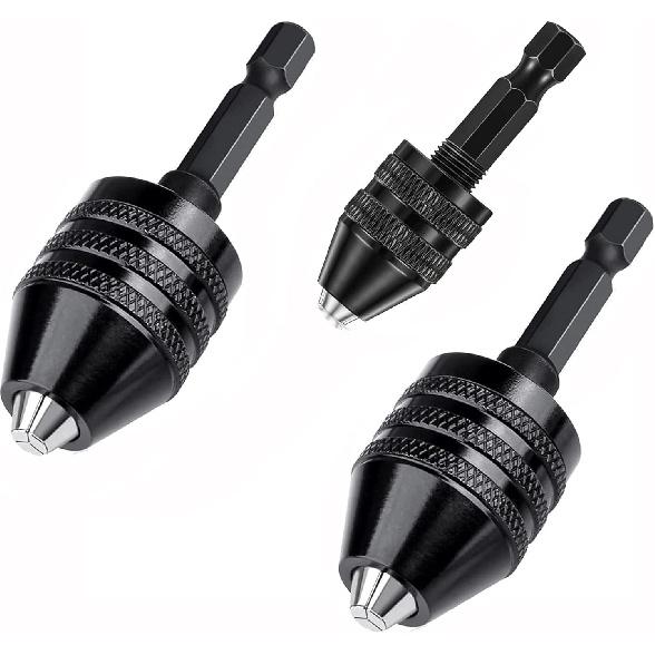 RZJZGZ 3 Pcs Keyless Drill Chuck Bit 1/4 Inch Hex Shank Keyless Drill Chuck Conversion Tool,0.3-6.5 Mm&0.3-3.6 Mm&0.8-8mm Quick Screwdriver Drill