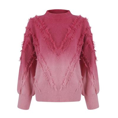 Lässiger, lässiger Pullover mit Farbverlauf und Fransen für Damen, modischer Pullover mit O-Ausschnitt