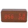 Wooden Alarm Clock LED Voice Control Desk Rectangular Brown Wood Red Light Digital Clock