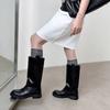 Autumn and Winter Cowhide Martin Boots Solid Color Thick-soled Non-slip Medium Heel Large Tube Circumference Women's Boots New Large Size Le