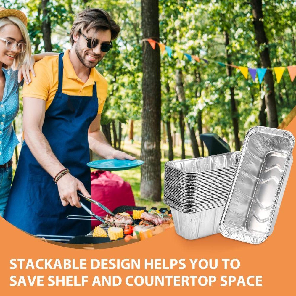 30/50Pcs Heavy Duty Grease Tray Liner Aluminum Drip Pans Disposable Aluminum Foil Box  Kitchen Prep