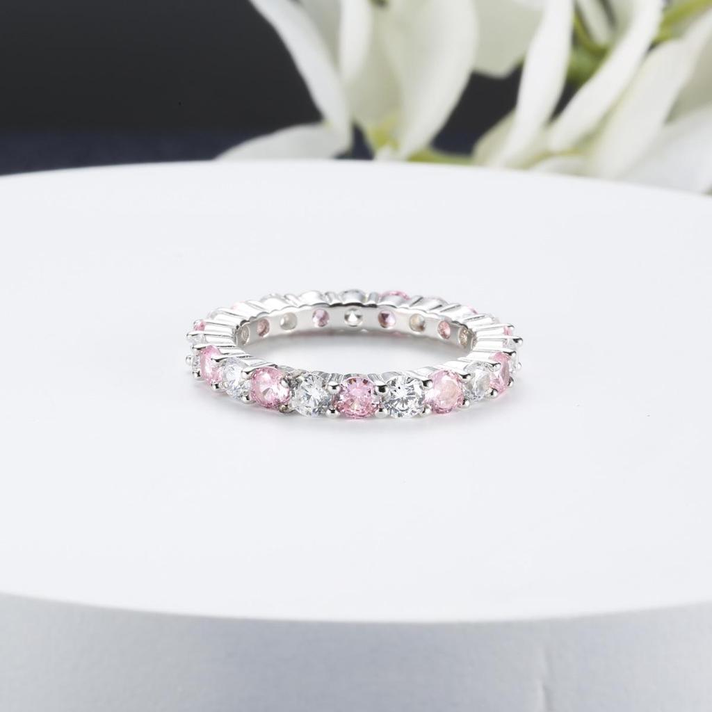 S925 Sterling Silver High Carbon Diamond Eternity Ring - Women's Simple Stackable Full Diamond Design