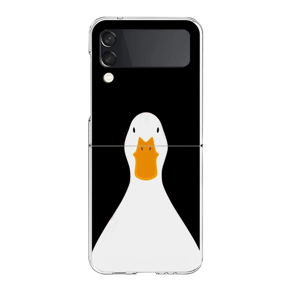 Cartoon Cute Goose Duck Game For Samsung Galaxy Z Flip 3 4 5 Hard Folding Clear PC Phone Case For Samsung Z Flip3 Cover Bumper