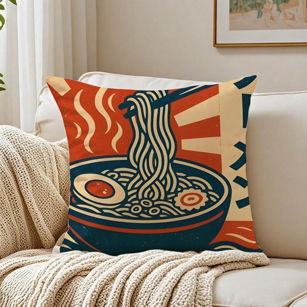 Ramen Pillow Japanese Retro Illustration Cushion Cushion Cover Pillowcase Antidustmite Living Room Sofa Decor Cushion Room