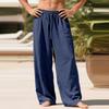 Men's Linen Loose-fitting Casual Sports Pants With Pockets And Drawstring, Solid Color