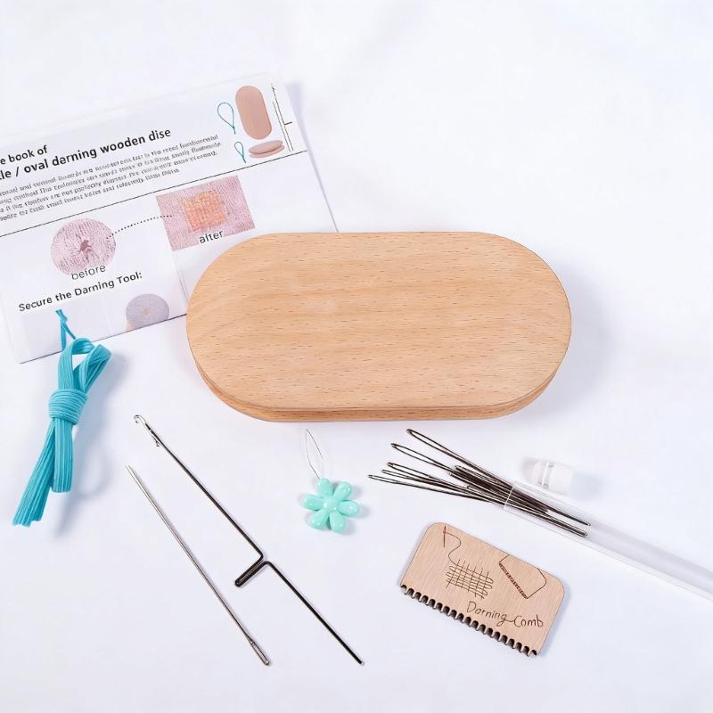 Elliptical Wooden Darning Tool Wood Mending Darning Tool Set With Large Eye Knitting Needle for Mending Socks Sweaters