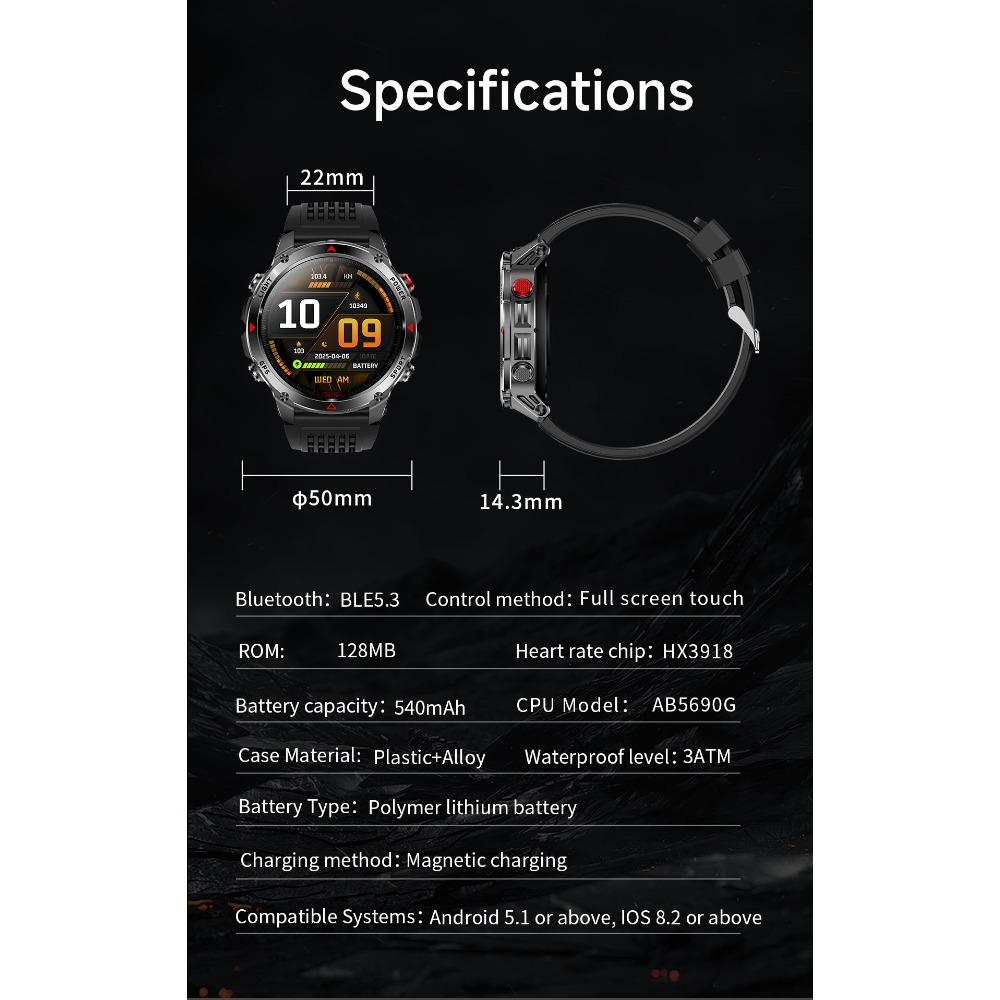 New GPS Precise Positioning Smart Watch IP68 Waterproof Compass Altimeter LED Lighting 100+ Sports Health Management Smart Watch