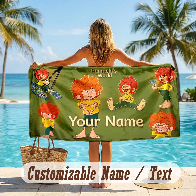 Custom Text Beach Towel, Soft Absorbent Swimming Multi-use TowelPumuckl
