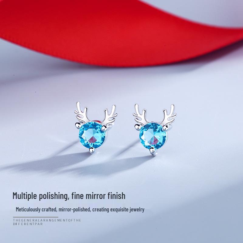 

Серьги-пусеты «Голубой бриллиант», стразы, оленьи рога, олененок, простые, элегантные, в рождественском стиле мори для женщин алмаз/синий