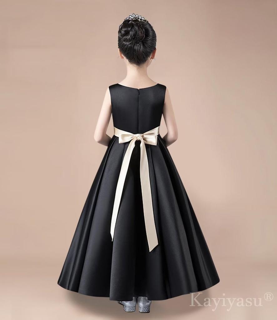 Kayiyasu Long Satin Dress for Perfect for Piano Formal Slimming Children's Dress, V-Neck Girls, Recitals, Weddings, Occasions, Sleeveless, Elegant,