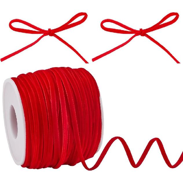 1/8 Inch Thin Velvet Ribbon 50 Yards Vintage Red Ribbon Single Face Velvet Ribbon Spool Fabric Trim for Wedding Invitations Christmas Tree Crafts